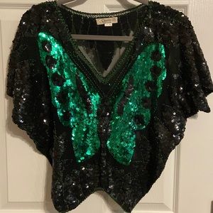 Vintage Sequins Butterfly Silk Top